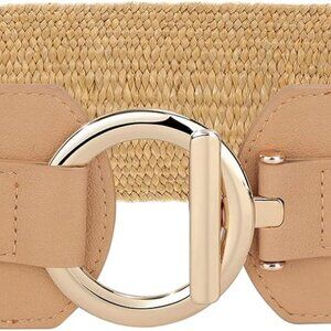 Straw Woven Elastic Belt for Women Vintage Wide Stretch Waistband for Dress Boho